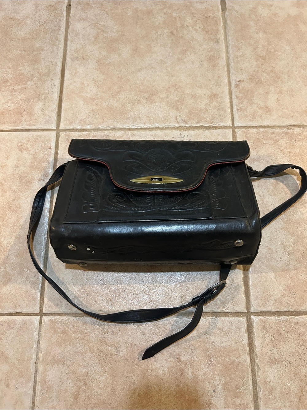 Vintage Leather Bag with Brass Turn-Lock